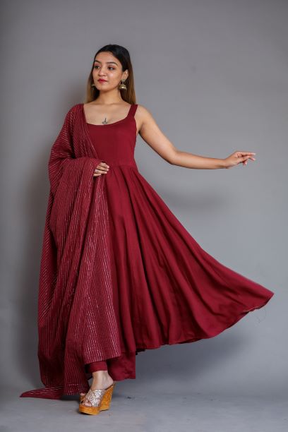 Noori Wine Anarkali Set Gulabo Jaipur