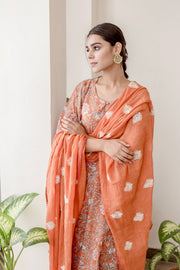 Orchid Orange Cotton Anarkali Set With Doriya Dupatta 3