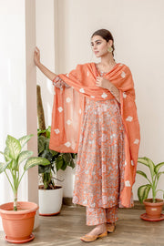 Orchid Orange Cotton Anarkali Set With Doriya Dupatta 1