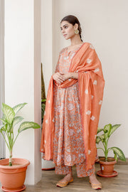 Orchid Orange Cotton Anarkali Set With Doriya Dupatta 4