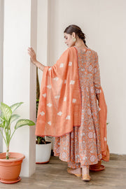 Orchid Orange Cotton Anarkali Set With Doriya Dupatta 5