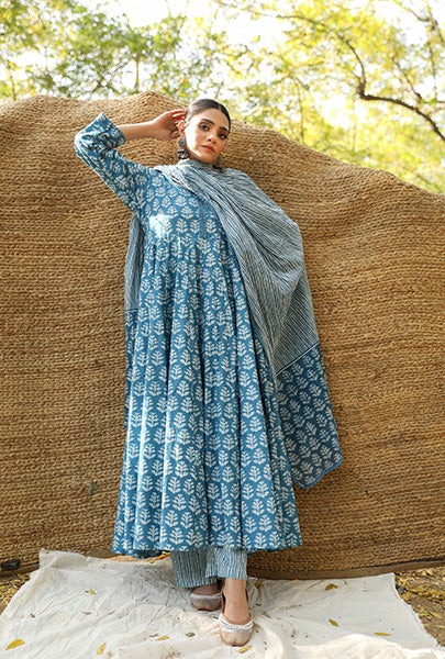 PREET BLUE ANARKALI SET Gulabo Jaipur