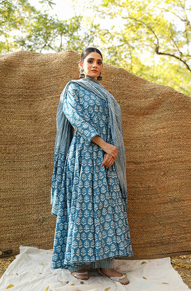 PREET BLUE ANARKALI SET Gulabo Jaipur
