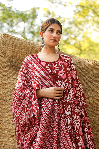 PREET MAROON ANARKALI SET Gulabo Jaipur
