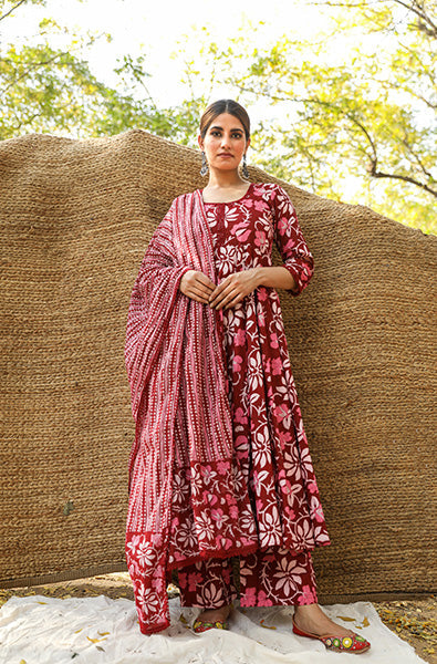 PREET MAROON ANARKALI SET Gulabo Jaipur