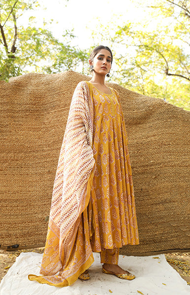 PREET MUSTARD ANARKALI SET Gulabo Jaipur