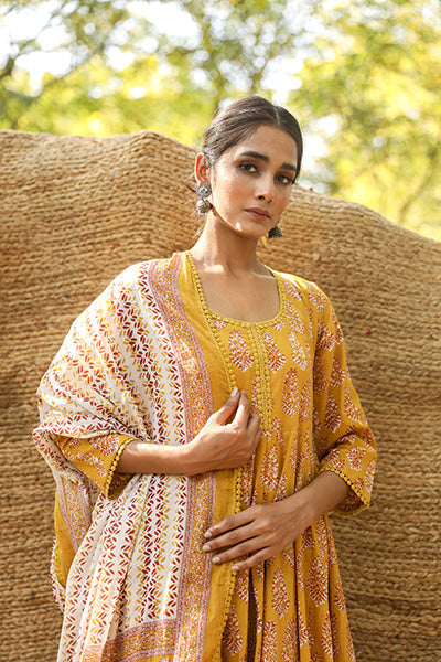 PREET MUSTARD ANARKALI SET Gulabo Jaipur