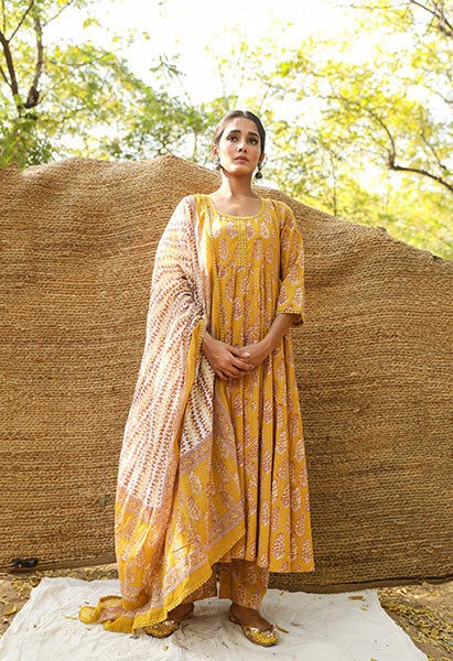 PREET MUSTARD ANARKALI SET Gulabo Jaipur
