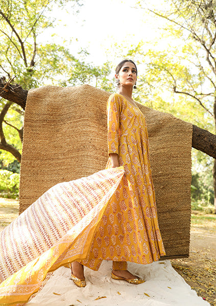 PREET MUSTARD ANARKALI SET Gulabo Jaipur