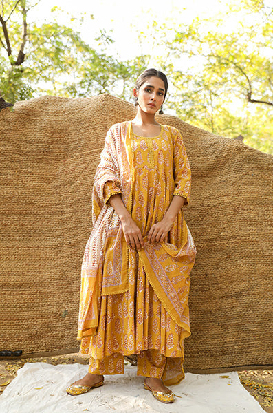 PREET MUSTARD ANARKALI SET Gulabo Jaipur