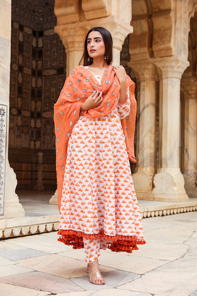 Padmini Orange Anarkali Set Gulabo Jaipur