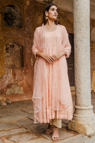 Peach Nisa Anarkali Set Gulabo Jaipur