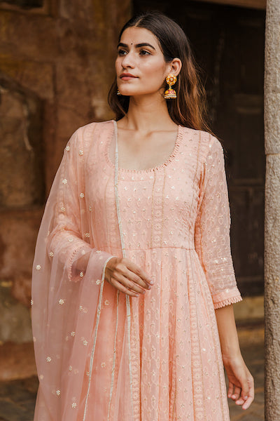 Peach Nisa Anarkali Set Gulabo Jaipur