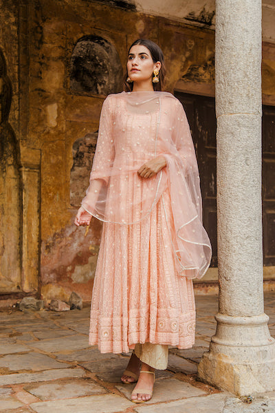 Peach Nisa Anarkali Set Gulabo Jaipur