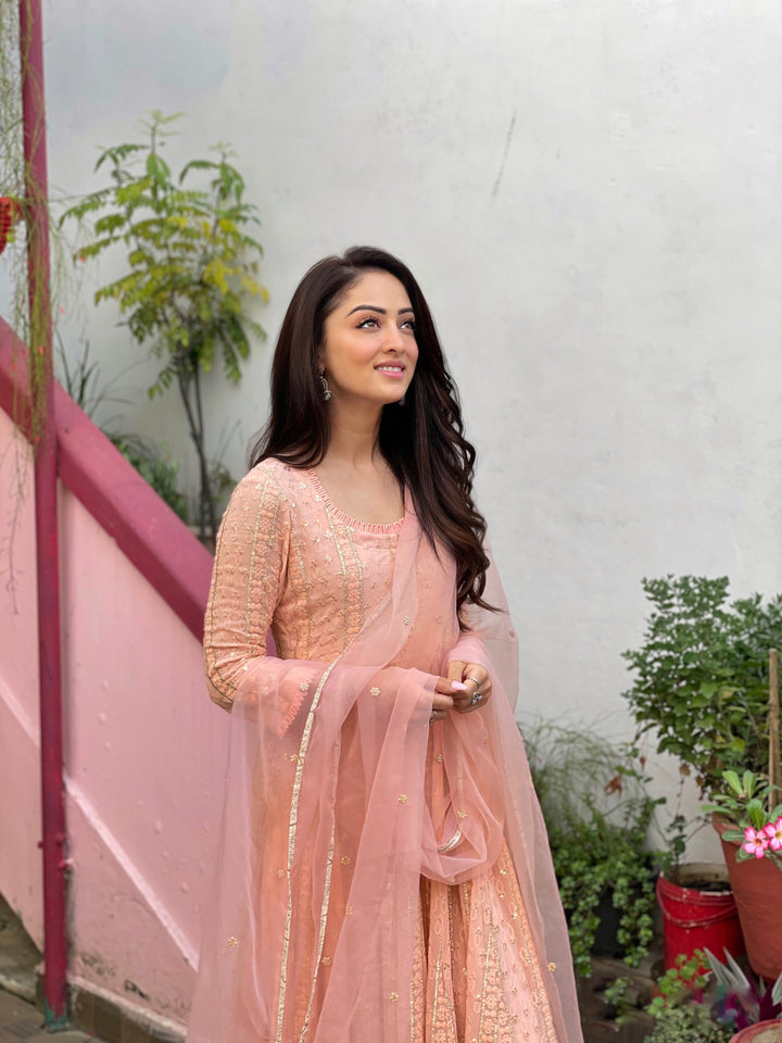 Peach Nisa Anarkali Set Gulabo Jaipur
