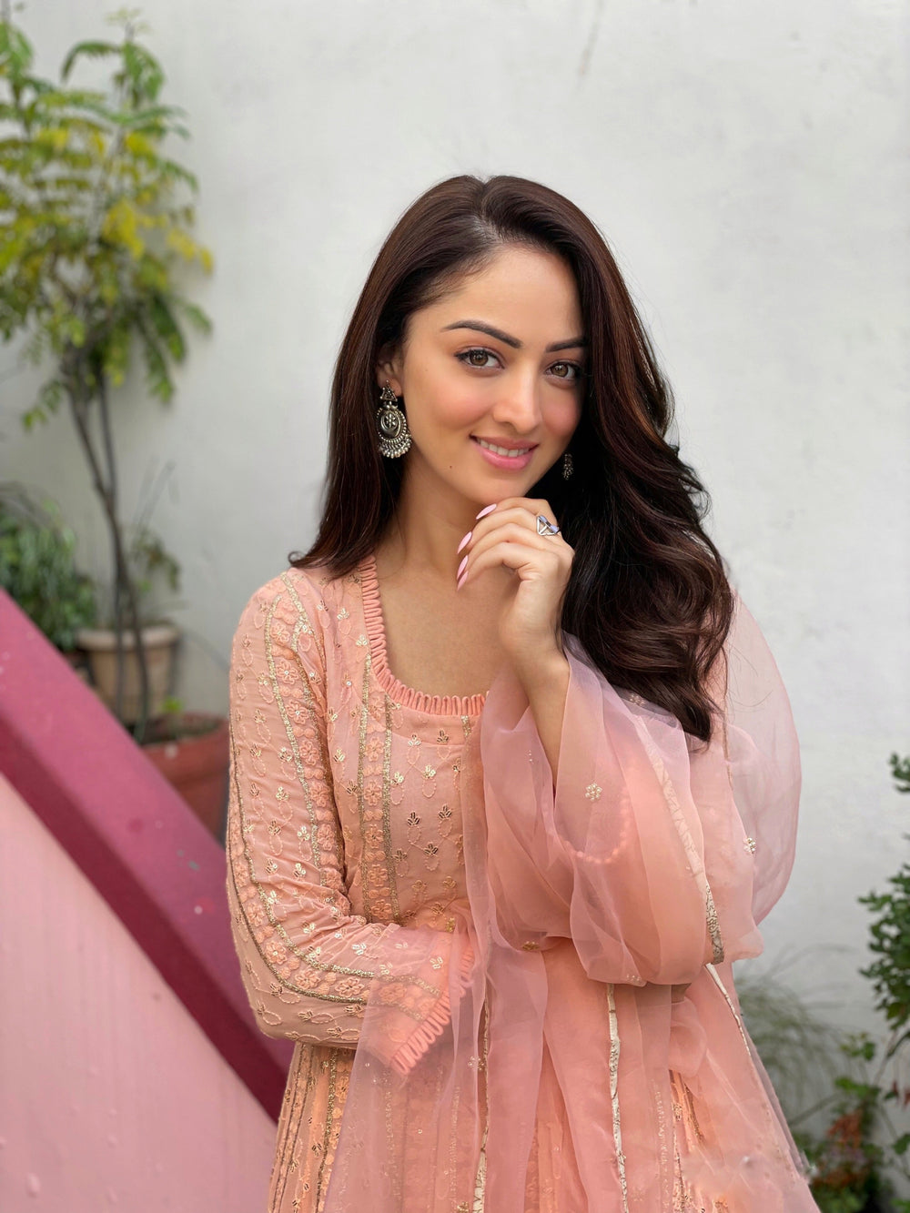 Peach Nisa Anarkali Set Gulabo Jaipur