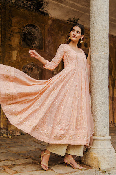 Peach Nisa Anarkali Set Gulabo Jaipur