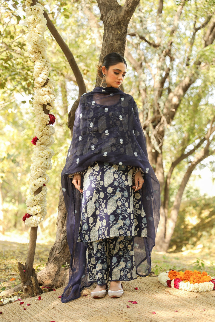 RAAJI NAVY STRAIGHT SET Gulabo Jaipur