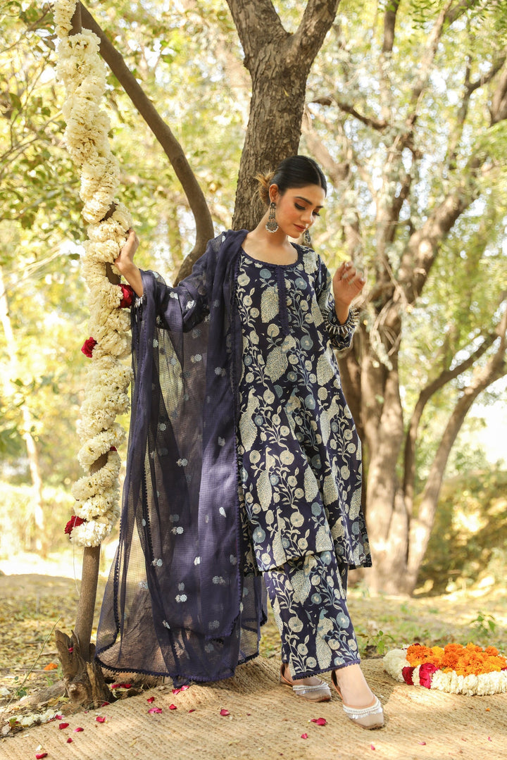 RAAJI NAVY STRAIGHT SET Gulabo Jaipur