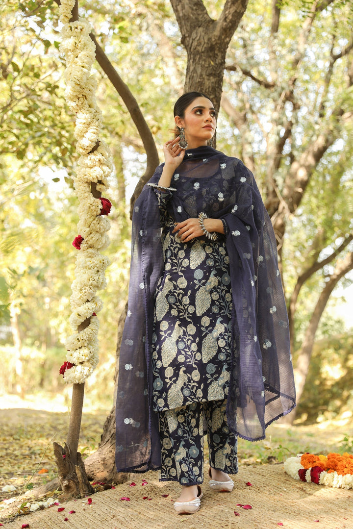 RAAJI NAVY STRAIGHT SET Gulabo Jaipur