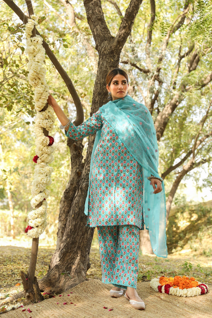 RAAJI SKY STRAIGHT SET Gulabo Jaipur