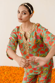 Gold Zardozi Rain Green Co-Ord Muslin Set 4