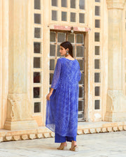 Georgette Rang Blue Leheriya Straight Kurta 4