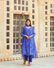 Georgette Rang Blue Leheriya Straight Kurta 3