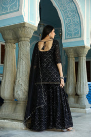 Rasna Bhasin In Mirror Embellished Raatrani Black Sharara Set With Organza Dupatta 9
