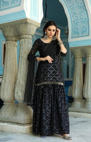 Rasna Bhasin In Mirror Embellished Raatrani Black Sharara Set With Organza Dupatta 7
