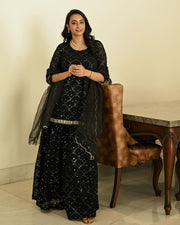 Rasna Bhasin In Mirror Embellished Raatrani Black Sharara Set With Organza Dupatta 2