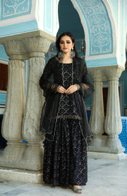 Rasna Bhasin In Mirror Embellished Raatrani Black Sharara Set With Organza Dupatta 4