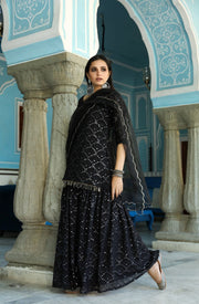 Rasna Bhasin In Mirror Embellished Raatrani Black Sharara Set With Organza Dupatta 8