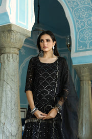 Rasna Bhasin In Mirror Embellished Raatrani Black Sharara Set With Organza Dupatta 5