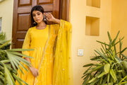 Resham Yellow Georgette Anarkali Set With Dupatta 4
