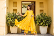 Resham Yellow Georgette Anarkali Set With Dupatta 3
