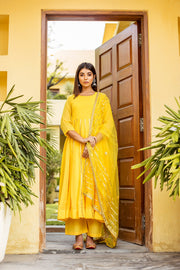 Resham Yellow Georgette Anarkali Set With Dupatta 1