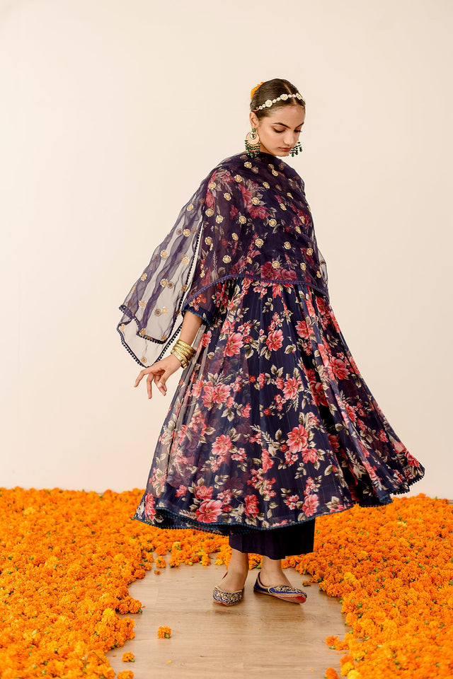 Ruby Blue  Anarkali Set