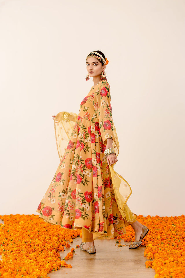 Ruby Yellow Anarkali Set