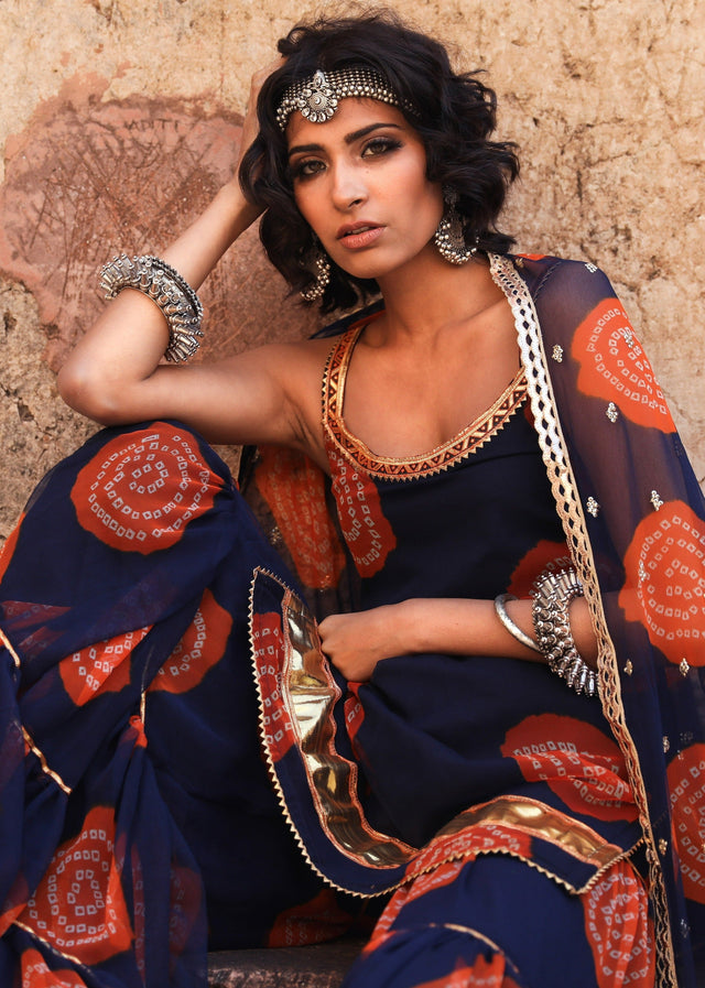 Sleeveless Georgette Shinaz Blue Sharara Set With Dupatta