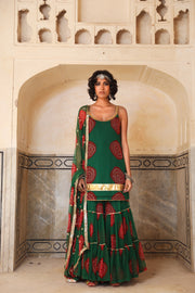 Sleeveless Georgette Shinaz Green Sharara Set With Dupatta 5