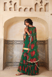 Sleeveless Georgette Shinaz Green Sharara Set With Dupatta 6