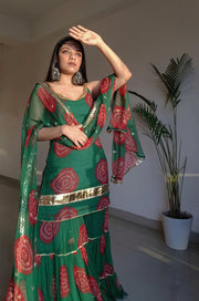 Sleeveless Georgette Shinaz Green Sharara Set With Dupatta 9