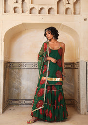 Sleeveless Georgette Shinaz Green Sharara Set With Dupatta 4