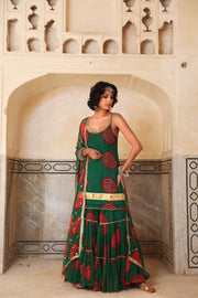 Sleeveless Georgette Shinaz Green Sharara Set With Dupatta 3