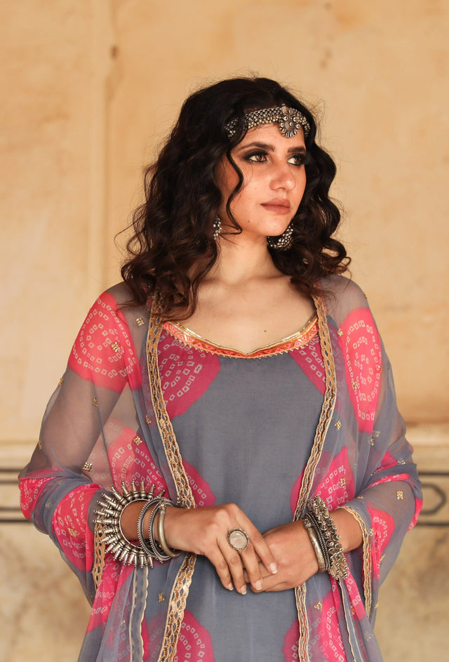 Sleeveless Georgette Shinaz Grey Sharara Set With Dupatta