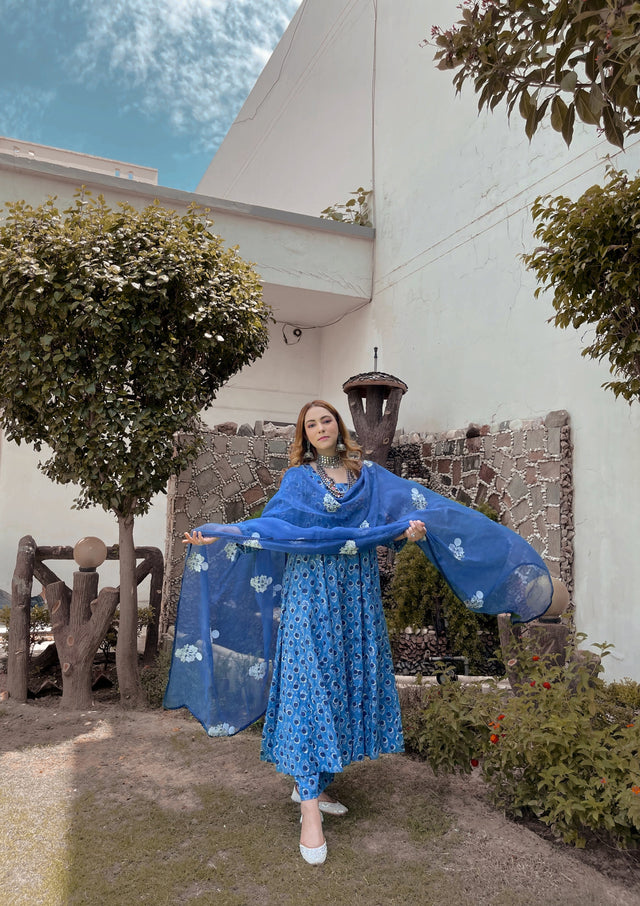 Sunflower Indigo Anarkali Set