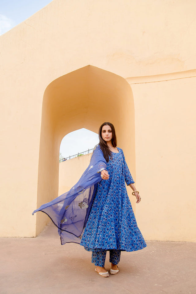 Sunflower Indigo Anarkali Set