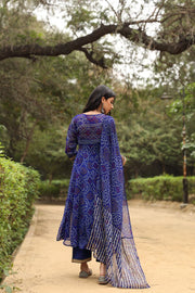 Bhandhani Georgette Sama Anarkali Blue Set With Dupatta 5