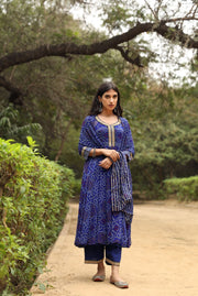 Bhandhani Georgette Sama Anarkali Blue Set With Dupatta 2